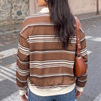Women's Striped Polo-Collar Sweater