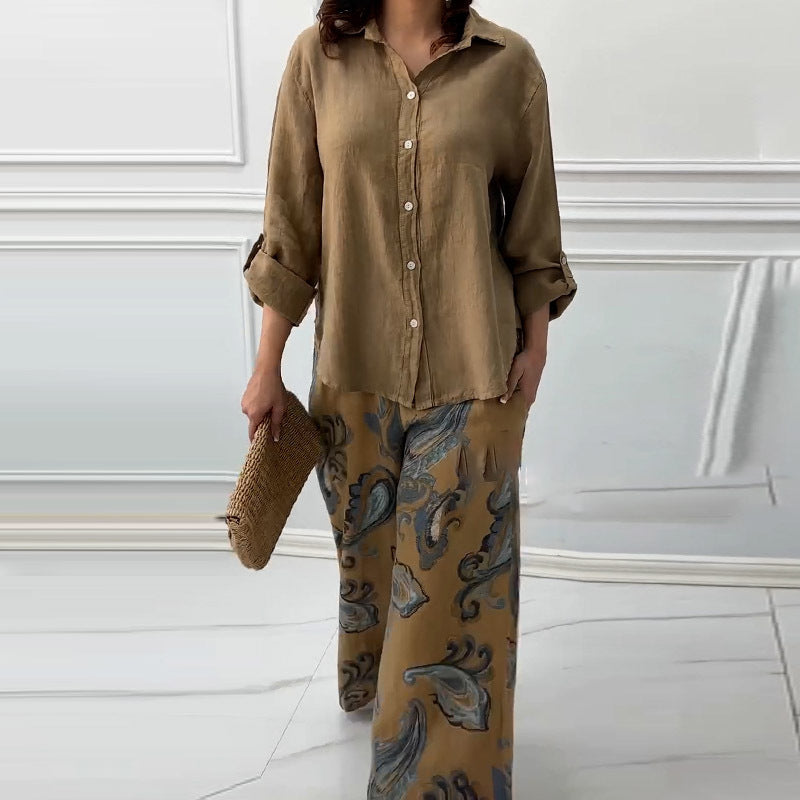 Cardigan Shirt High-Waist Loose Trousers Two Piece Set