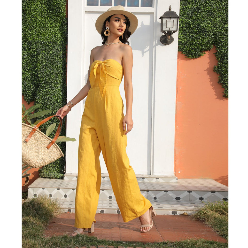 Summer Trousers without Belt Straight Yellow Office Pure High Waist