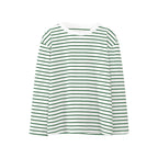 Women's Long Sleeved Striped T Shirt Spring Trendy Wild Casual Round Neck Cotton Striped T Shirt