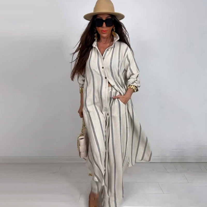 Printed V-Neck Top & Wide-Leg Pants Two-Piece Set