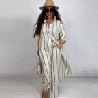 Printed V-Neck Top & Wide-Leg Pants Two-Piece Set
