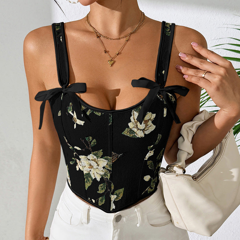 Retro Floral Strap Camisole Top
