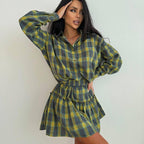Shirt High Waist Pleated Skirt Two Piece