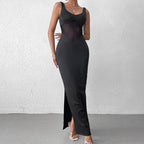Mesh Cami Backless Split Maxi Dress