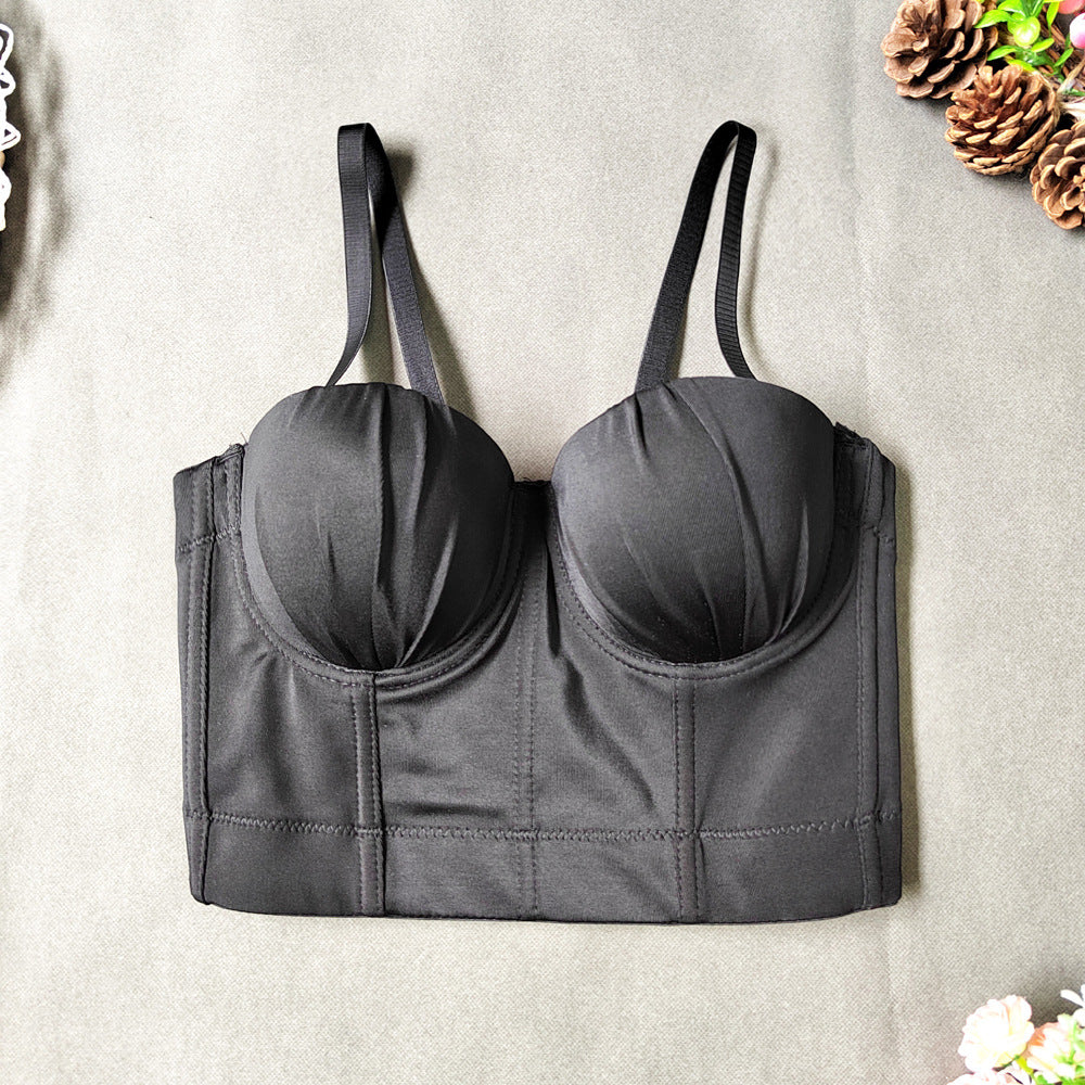 's Solid Color Milk Silk Pleated Chest Cup Small Sling Youth