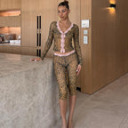Women's Leopard Mesh Top and Shorts Set
