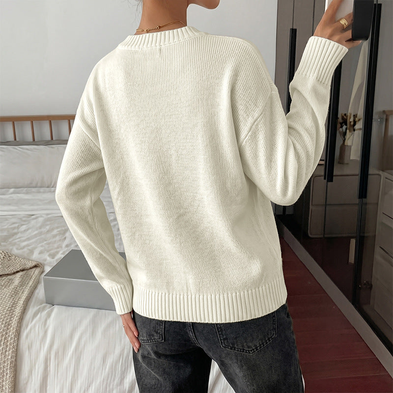 Korean Gentle Asymmetric Bow Brocade Sweater Women