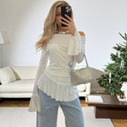 Women's Off Shoulder Bell Sleeve Long Sleeved Fitted T-Shirt