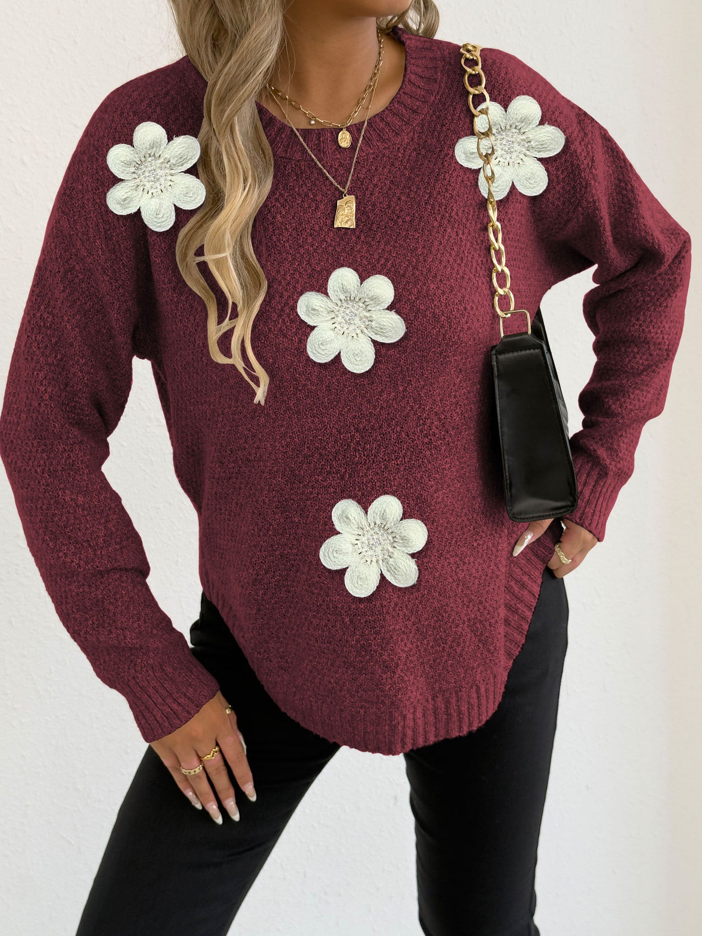 Wine Red 4 White Flower Beads