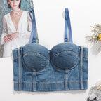 's Denim Camisole Beauty Back Cropped Free Underwear Boning