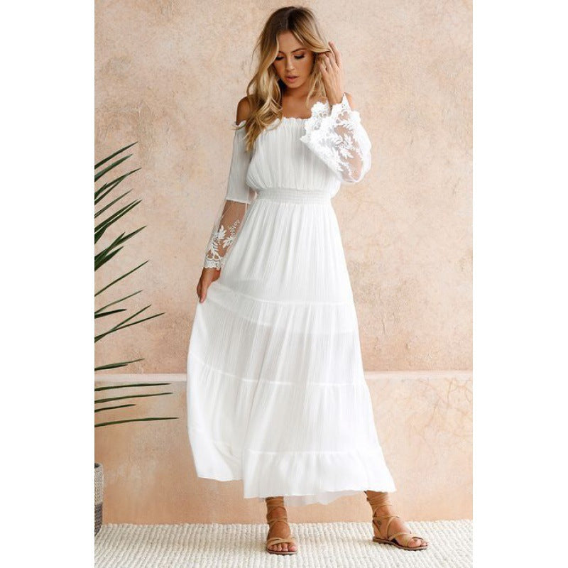 Off-Shoulder Lace Patchwork Maxi Dress