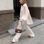 Women's Striped Polo Shirt & Wide-Leg Pants Set