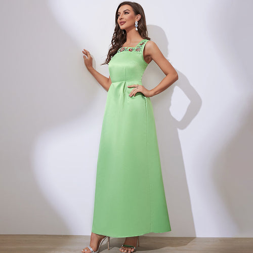 Short Sleeve Sleeveless Square Collar High Waist A-Line Dress