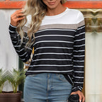 Striped Stitch Detail Long Sleeve T-Shirt