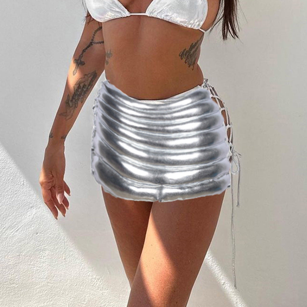 Metallic Lace-Up Skirt