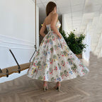 Women's Tight Waist Cross Sling Backless Embroidered Dress