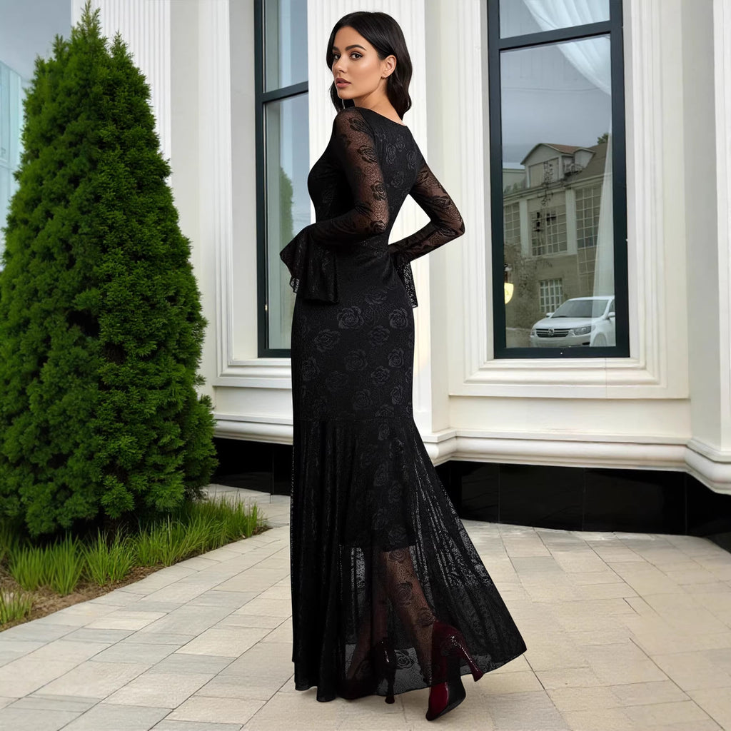 Mesh Jacquard Square Collar Irregular Asymmetric Slim Dress