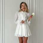 Short Dress Ruffled Stand Collar Long Sleeve