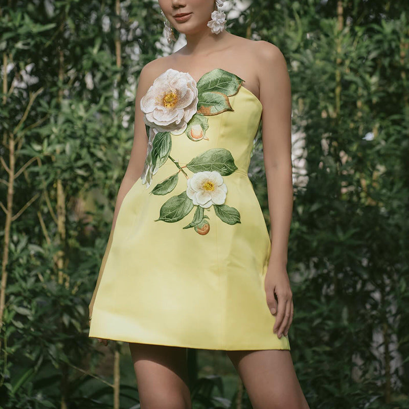 Women's Sleeveless Dress with 3D Floral Embroidery
