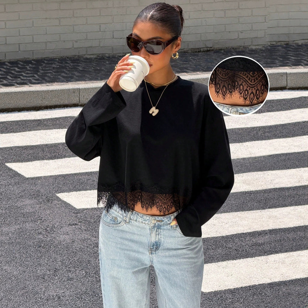 Women's Lace-Trim Long-Sleeve T-Shirt