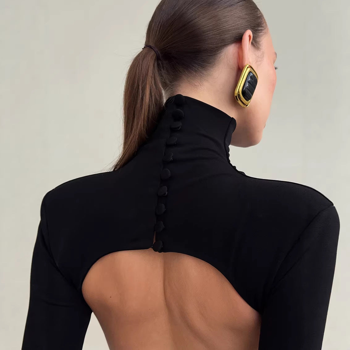 Backless Knit Turtleneck Dress