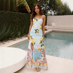 Summer Positioning Printing French Elegant Strap Dress for