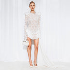 Women's Lace Beaded Long Sleeve Bodycon Mini Dress