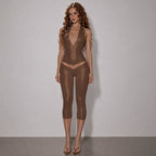 Women's Fall Halter Backless Low Collar Top Low Waist Cropped Pants