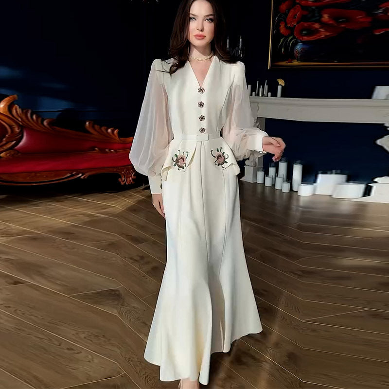Embroidered Elegant Lady Long Fishtail Dress