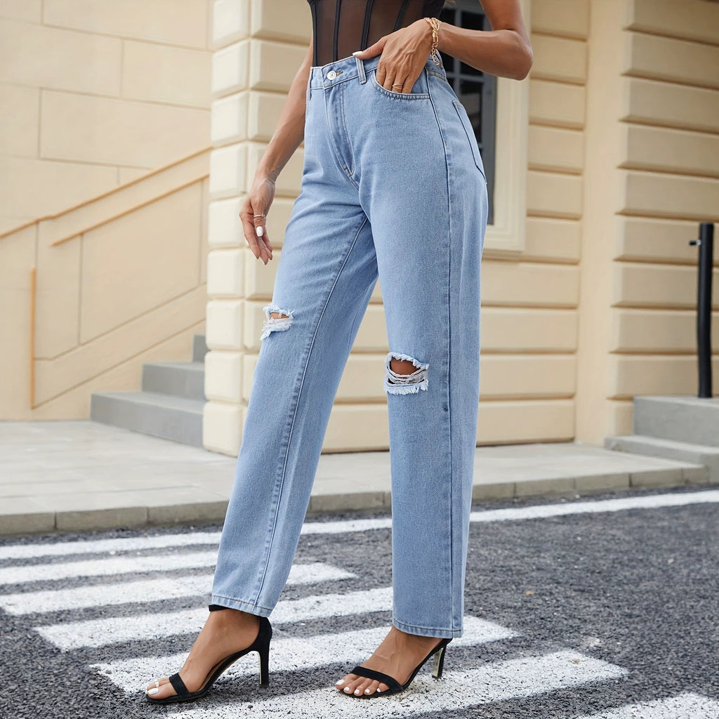All Match Casual High Waist Ripped Women Jeans