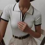 Women's Slim Fit Contrast Polo Knit Top