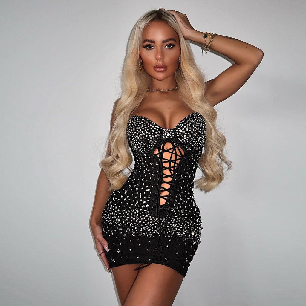 Slim Rhinestone Tied Dress