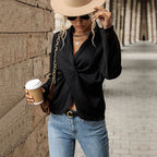 Women's Fall Women Clothing Sunken Stripe Twist Solid Color Shirt For Women