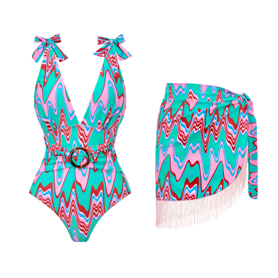 Conservative Printed One-piece Swimwear