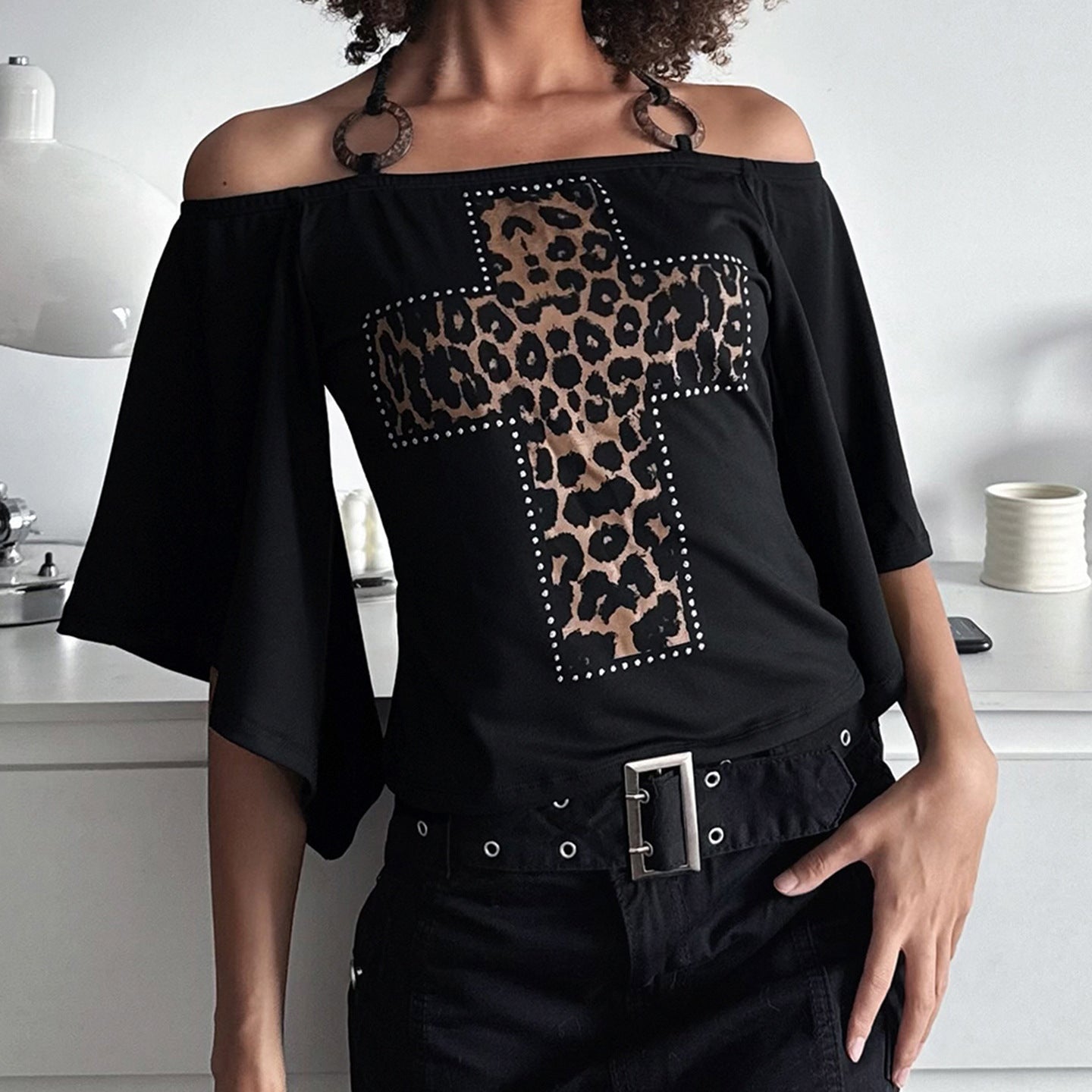 Retro Leopard Halter Short Top