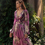 Floral V-Neck Long-Sleeve A-Line Maxi Dress