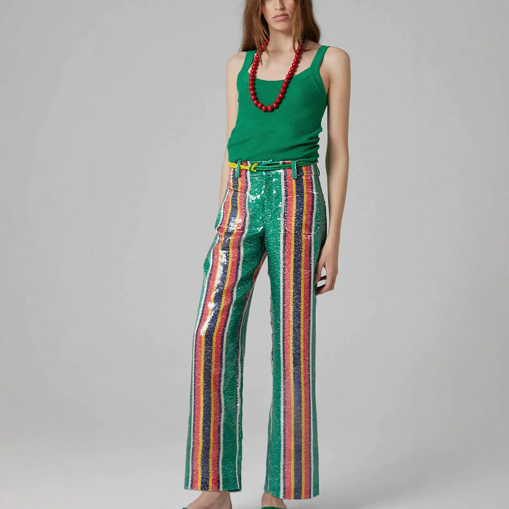 Women's Sequin Straight-Leg Cropped Pants