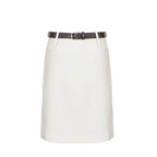 White A-line solid skirt with belt and clean, structured waistband