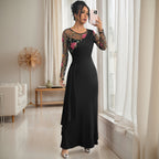 Women's Embroidered Mesh Long-Sleeve Dress