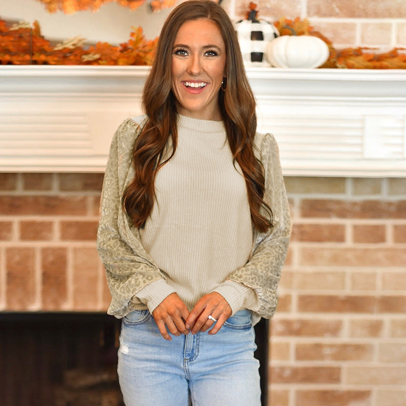 Women's Leopard Print Striped Knit Top