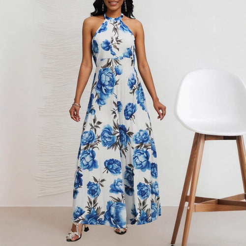 Women Clothing Elegant Halter Sleeveless A line Version Slimming Maxi Dress