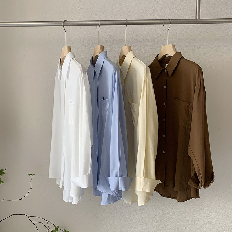 Women's Single Breasted Solid Color Long Sleeve Mid Length Shirt