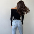 V Neck Off Shoulder Long Sleeve Jumpsuit