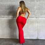 Women's Halter Cutout Backless Ruched Maxi Dress
