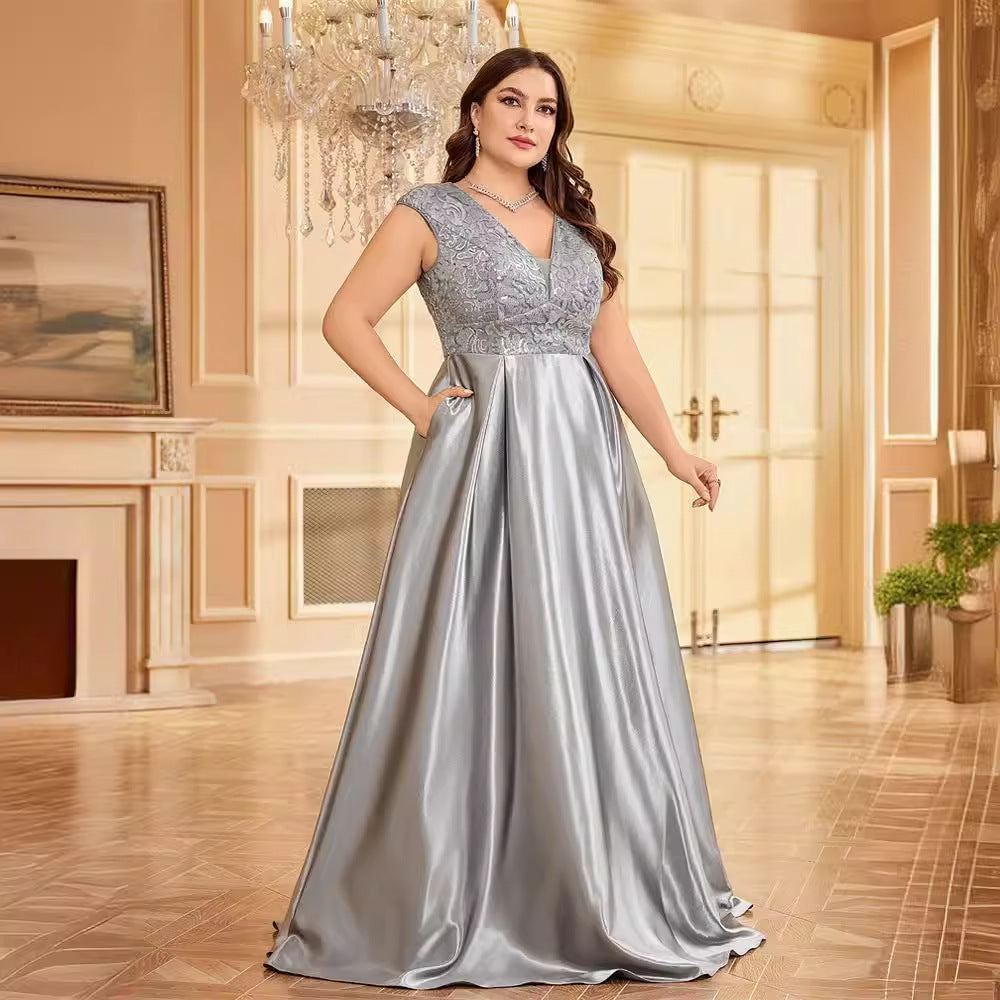 Plus Size Sleeveless V-Neck Fishtail Evening Dress