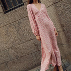 Floral V-Neck High-Waist Slit Maxi Dress