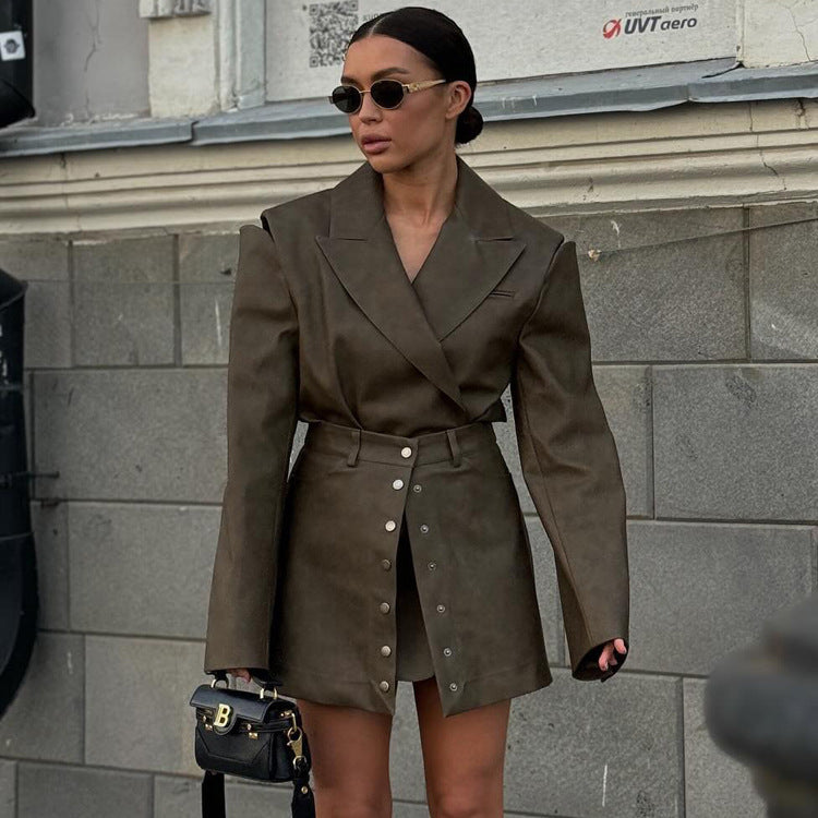Faux-Leather Skirt & Long-Sleeve Top Set
