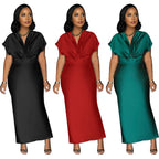 Women's V-Neck Short-Sleeve Split Maxi Dress
