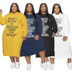 Plus Size Loose Midi Letter Graphic Print Hooded Sweater Dress